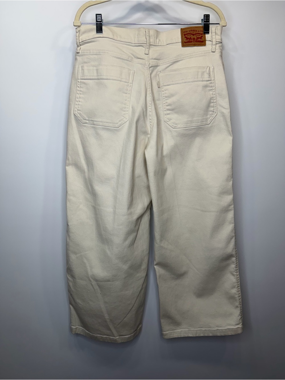 Levi’s Mile High Cropped Wide Leg Cream Jeans Size 31 High Rise Button Fly - Picture 8 of 12